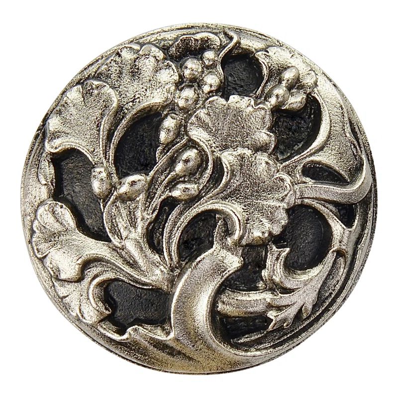 Brushed Nickel Floral Round Cabinet Knob with Mounting Hardware
