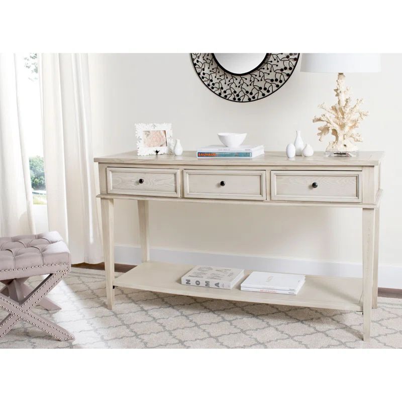 White Elm Wood Hallway Table with Storage Drawers
