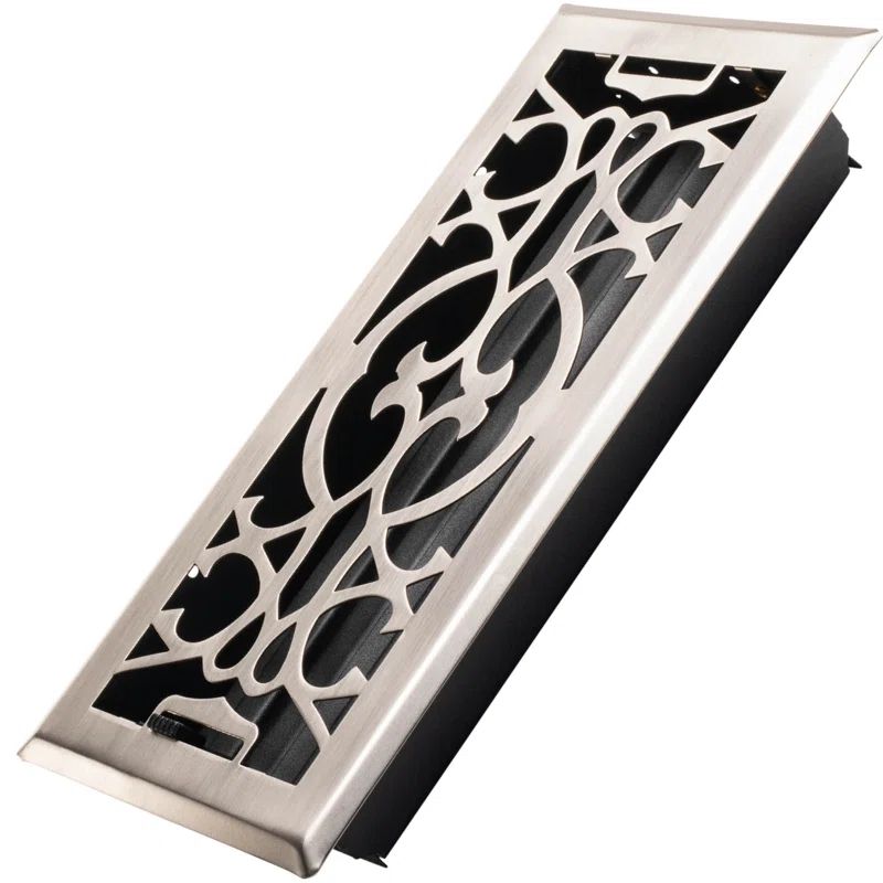 Victorian Scroll White Metal Floor Vent Register with Mesh Cover