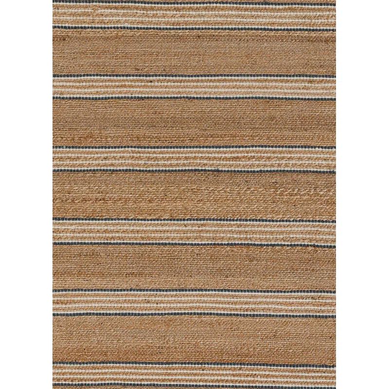 Blue and Beige Wool Chenille Striped 9' x 12' Handmade Rug