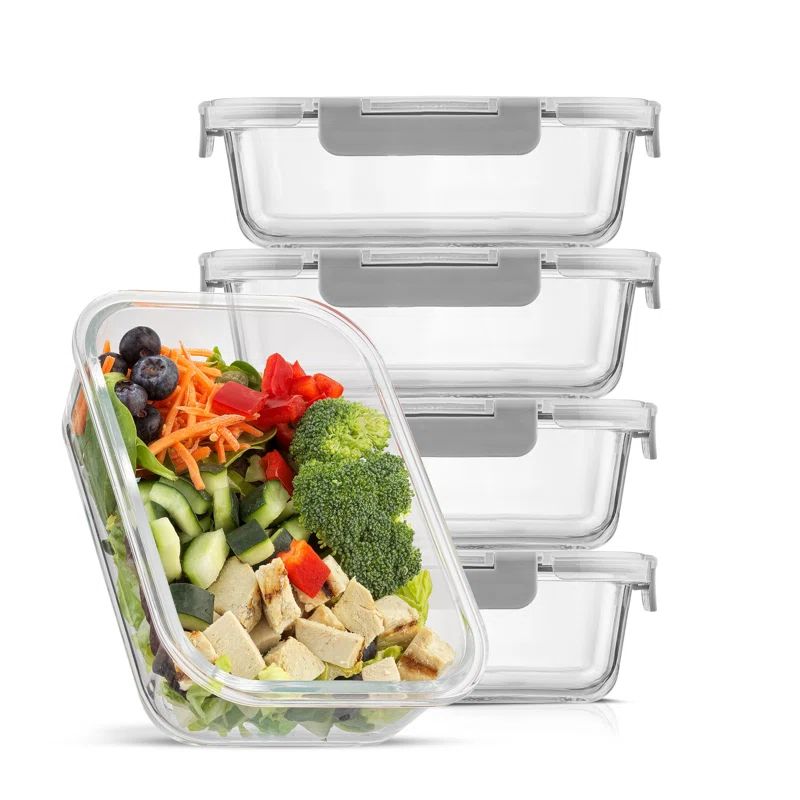 JoyJolt 10-Piece Grey Glass Meal Prep Container Set