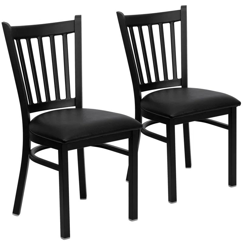 Black Metal Vertical Back Upholstered Side Chair Set