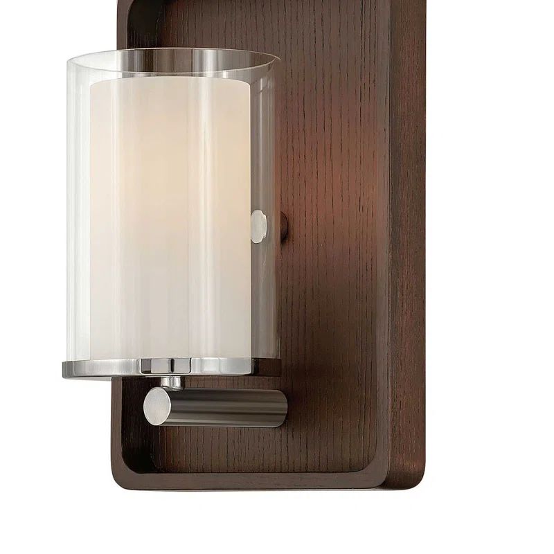 Polished Nickel and Dark Walnut Cylinder Wall Sconce
