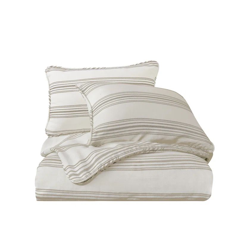 Queen Taupe and White Cotton Stripe Sham Set