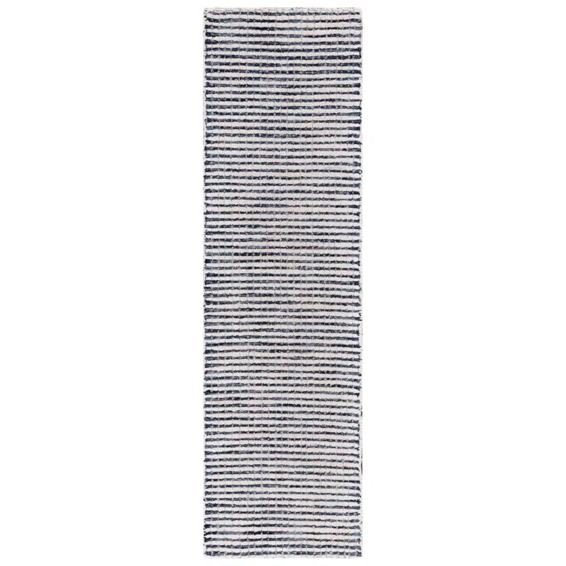 Blue and Ivory Tufted Wool Abstract Runner Rug