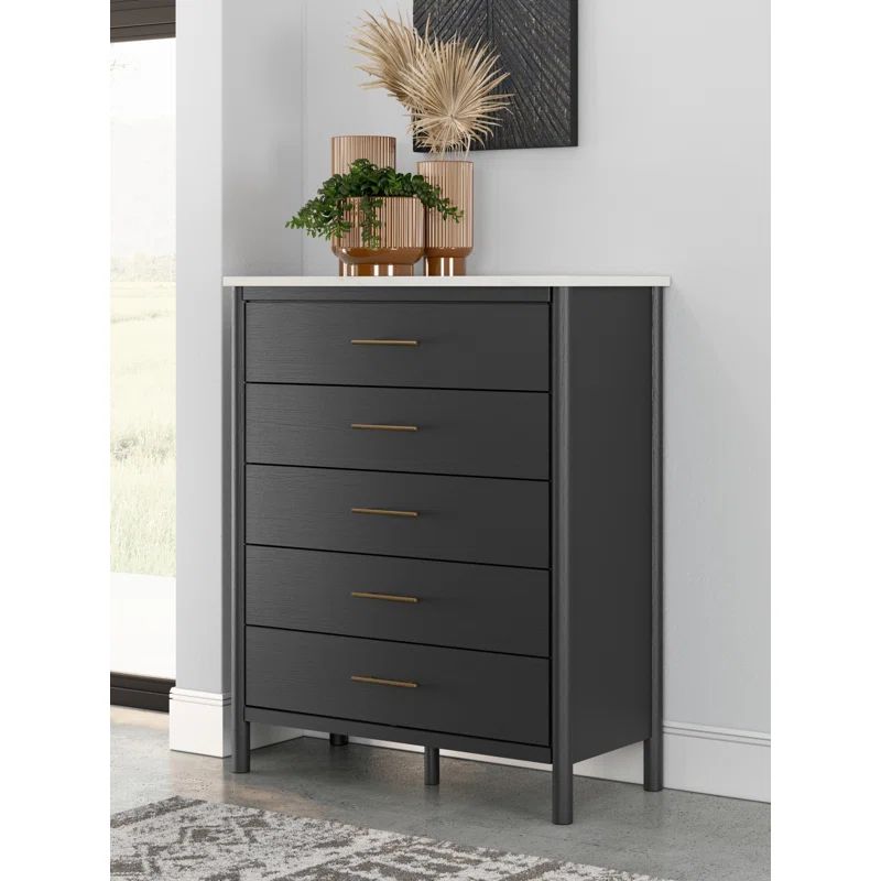 Cadmori Black and White 5-Drawer Transitional Chest