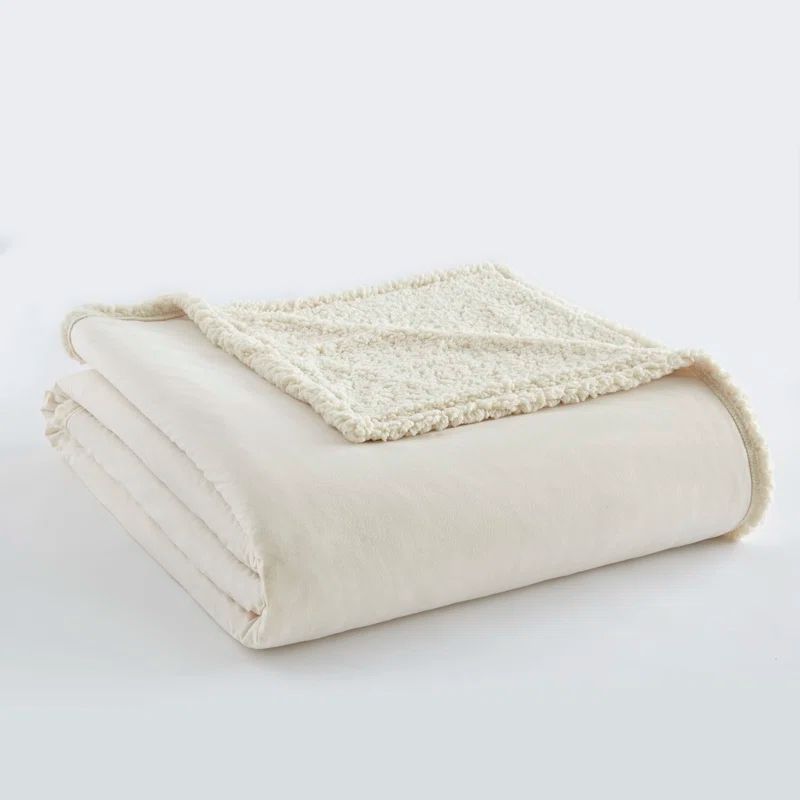 Ivory Micro Flannel Reversible High Pile Fleece Blanket