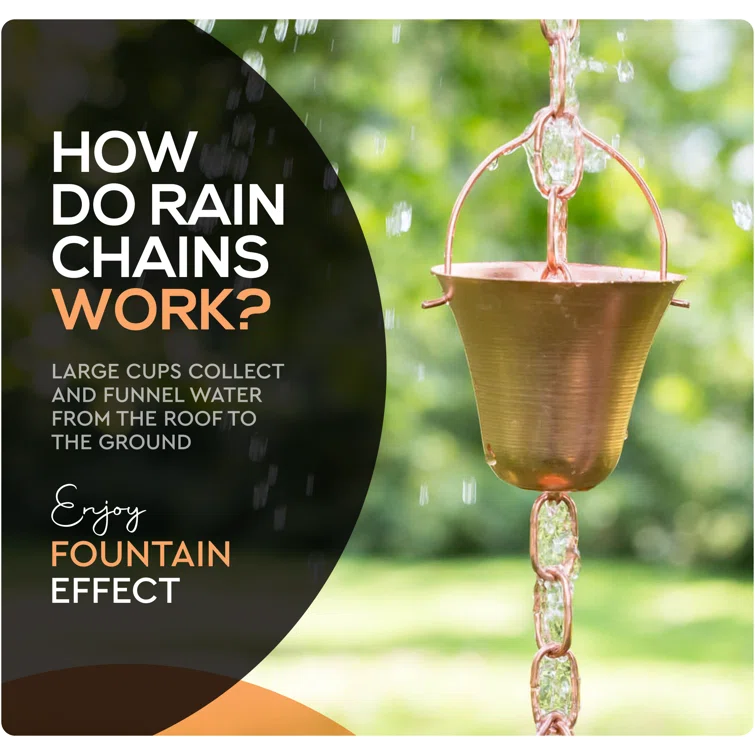 Marrgon Copper Rain Chain with Bell Cups for Gutter Downspout Replacement