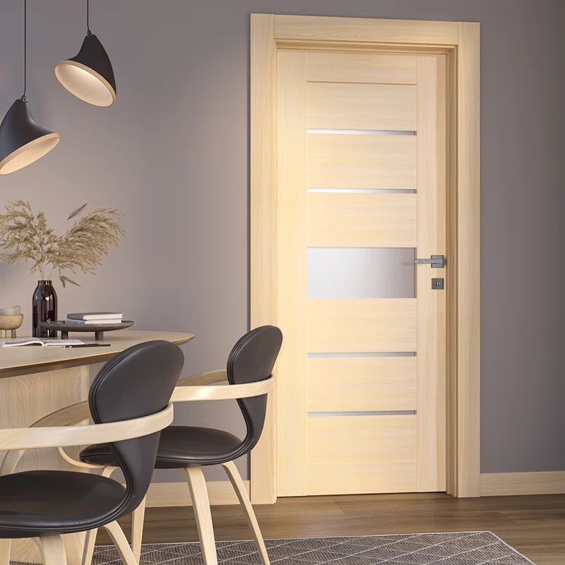 Ash Pine Composite Right-Handed Prehung Door with Frosted Glass