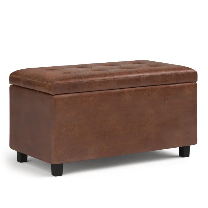 Cosmopolitan Distressed Saddle Brown Tufted Faux Leather Storage Ottoman