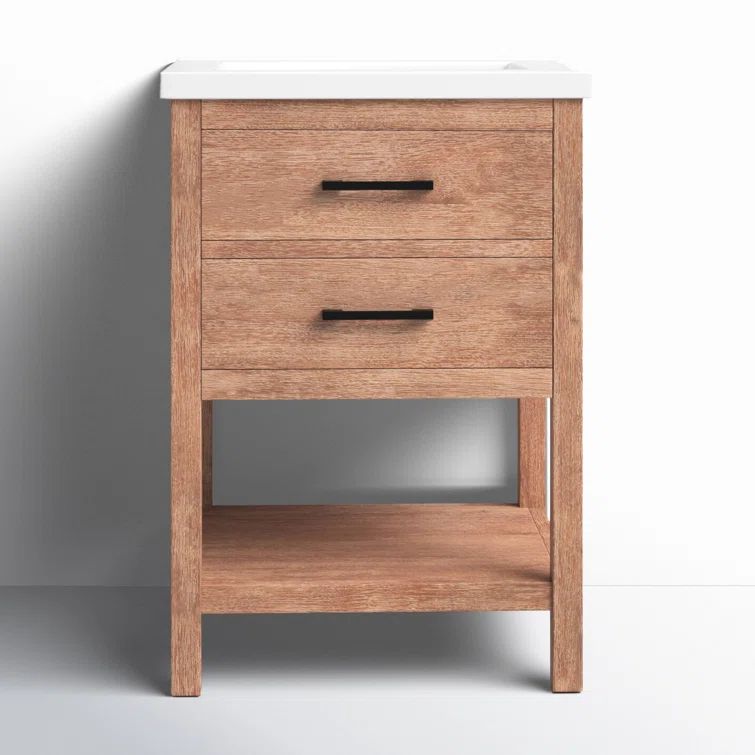 Betty 24" Weathered Brown Solid Fir Wood Bathroom Vanity with Ceramic Top