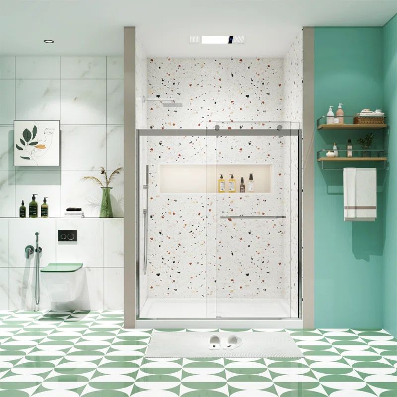 Chrome 58" x 56" Tempered Glass Sliding Shower Door