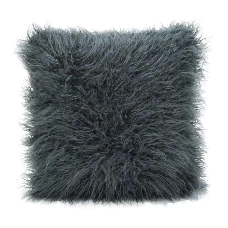Black Mongolian Faux Fur Square Throw Pillow, 22" x 22"