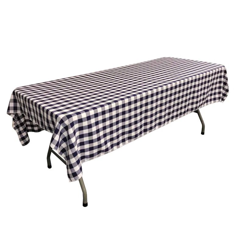 Navy and White Checkered Rectangular Fabric Tablecloth, 60" x 84"