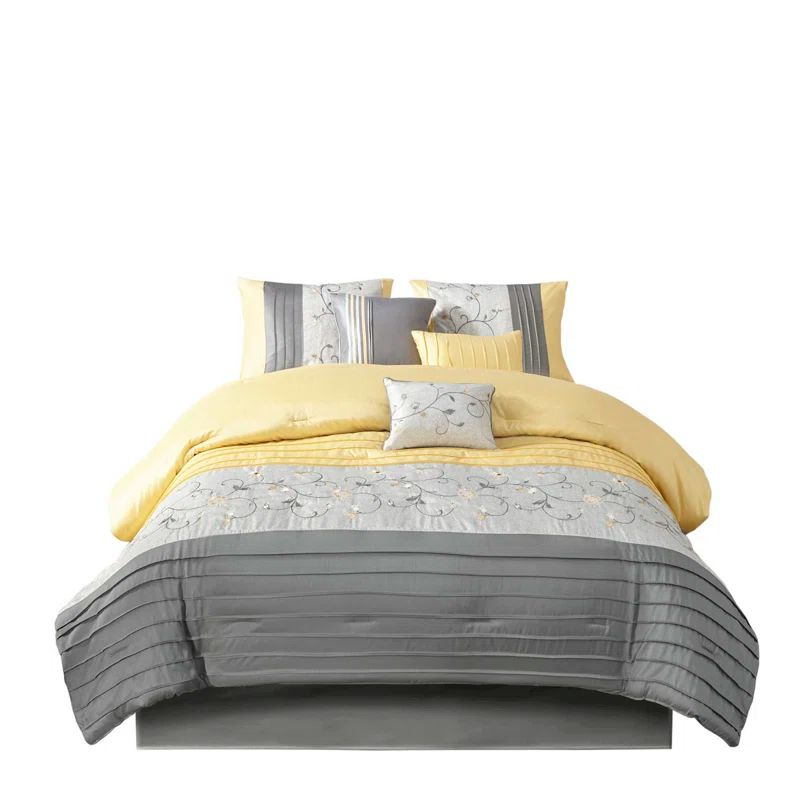 King Gray and Yellow Reversible 7-Piece Bedspread Set
