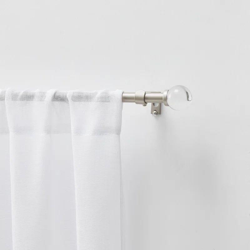 Matte Nickel Adjustable Cafe Rod Set with Clear Finials, 48"-86"