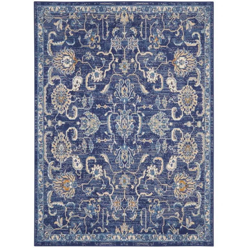 Navy and Beige Persian Style 6' x 9' Area Rug