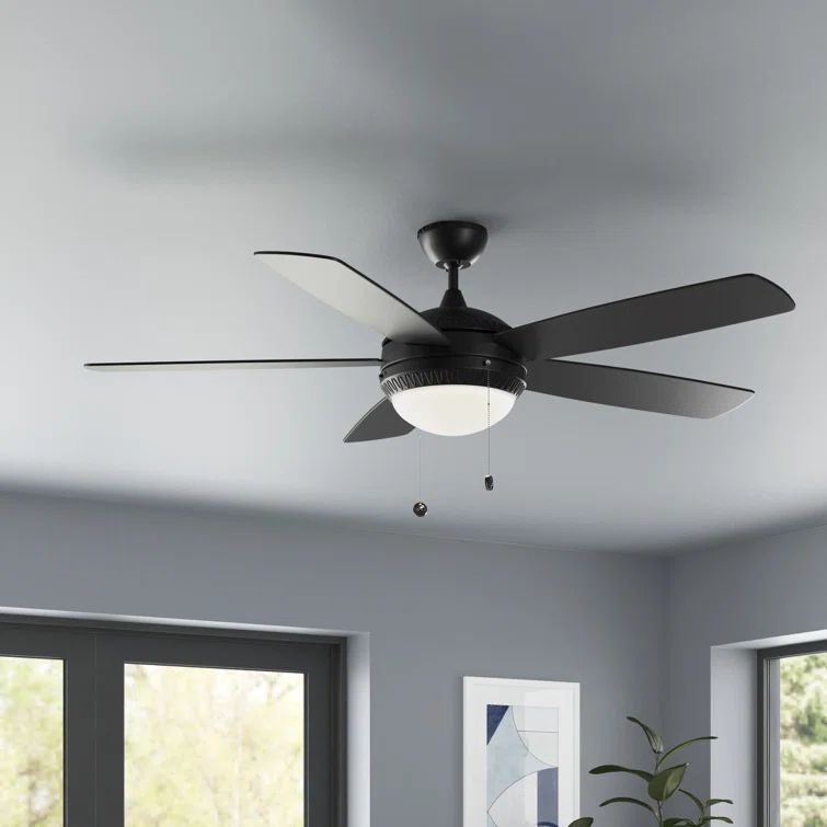 Matte Black 52" Ceiling Fan with Opal Glass Light Kit