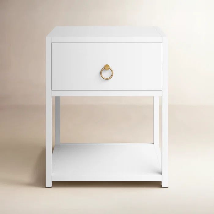 Luxe Gold & White Square End Table with Storage Shelf