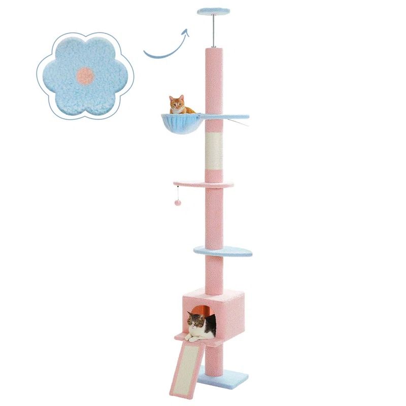 Adjustable Height Pink and Blue 5-Tier Cat Tree Tower