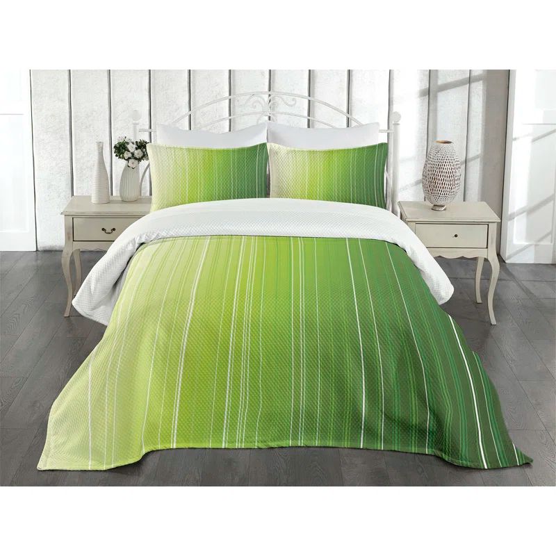 Green Ombre Stripe Queen Bedspread Set with Shams