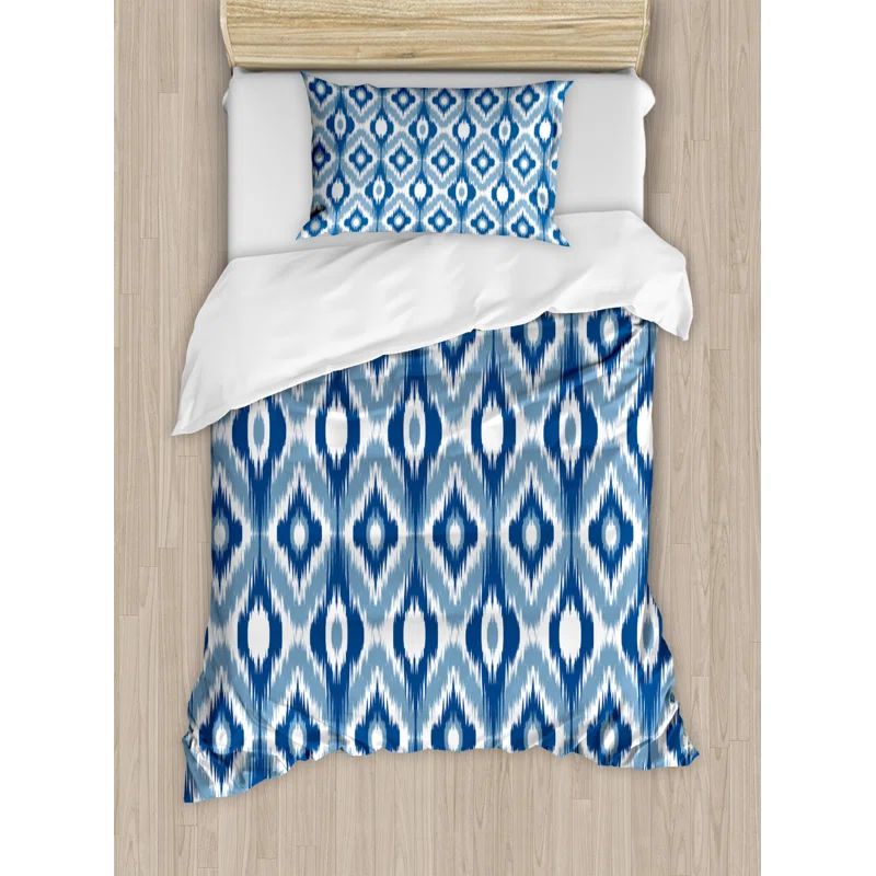 Twin Dark Blue and White Ikat Duvet Cover Set