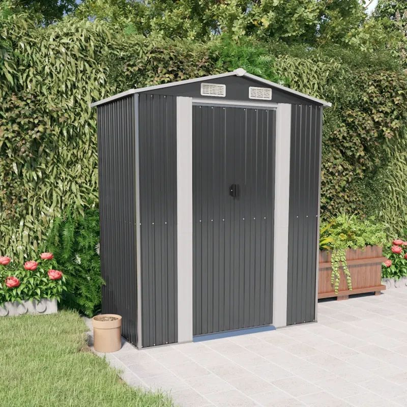 Anthracite Galvanized Steel Outdoor Storage Shed 75.6" x 42.5" x 87.8"