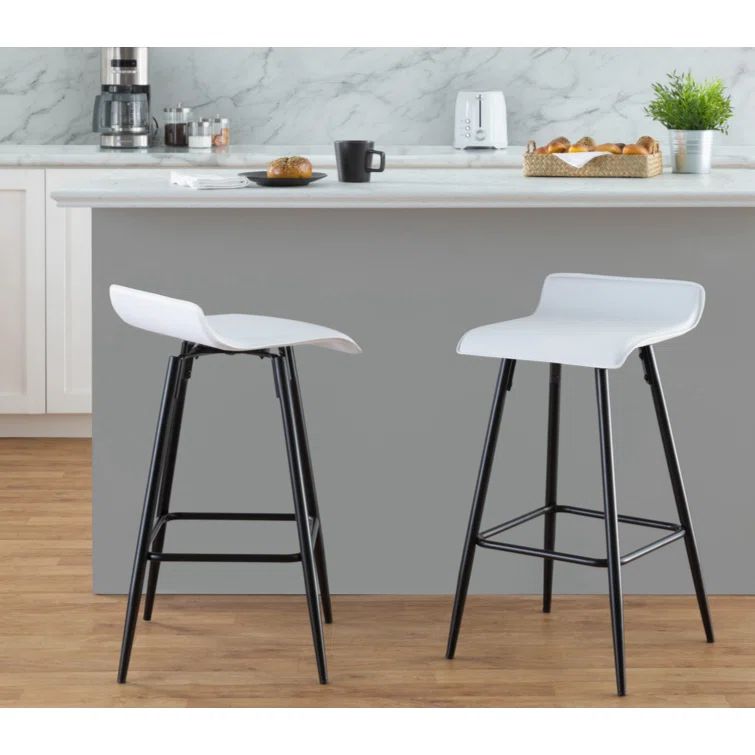 Ale 26" White Faux Leather and Black Steel Counter Stools - Set of 2