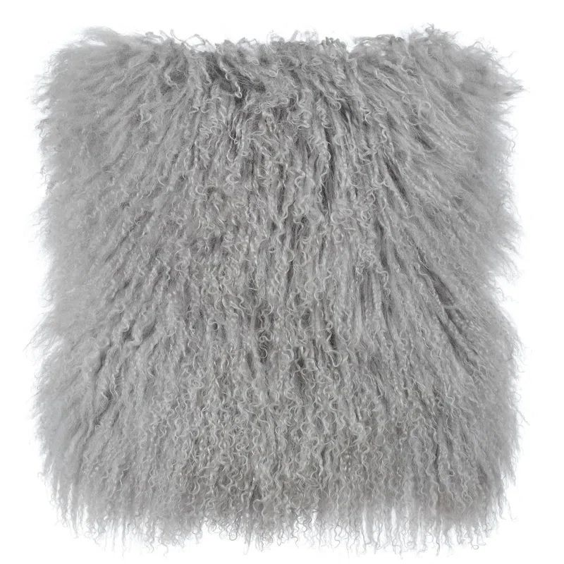 Medium Gray Tibetan Sheep Fur Decorative Pillow