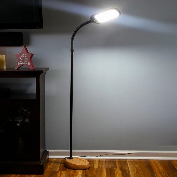 Adjustable Black and Wood LED Floor Lamp with 3-Way Switch