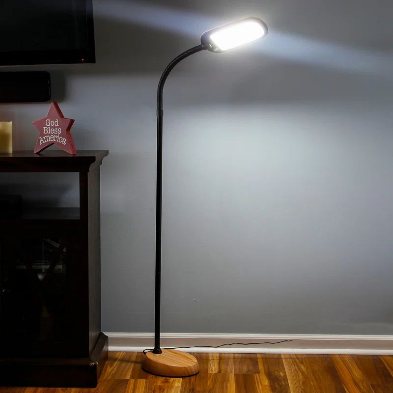 Adjustable Black and Wood LED Floor Lamp with 3-Way Switch