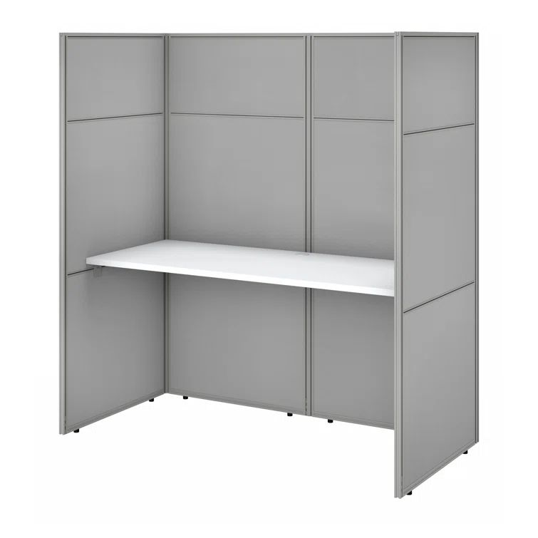 Pure White Engineered Wood Office Cubicle Desk with Silver Gray Panels