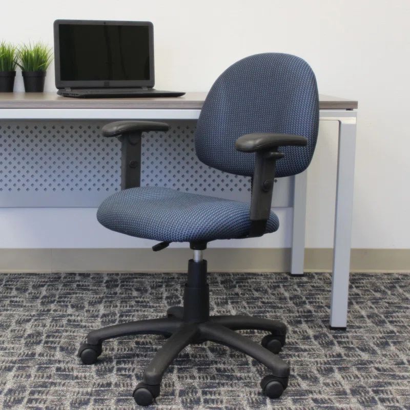 Elegant Blue Fabric Task Chair with Adjustable Arms and Swivel Base
