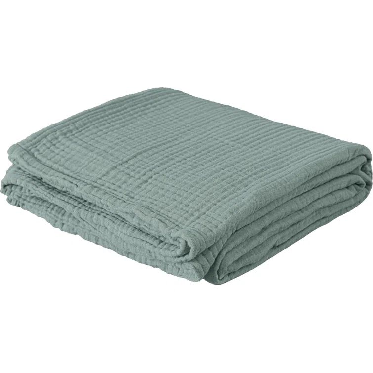 Sage Green Cotton Muslin Reversible Throw Blanket