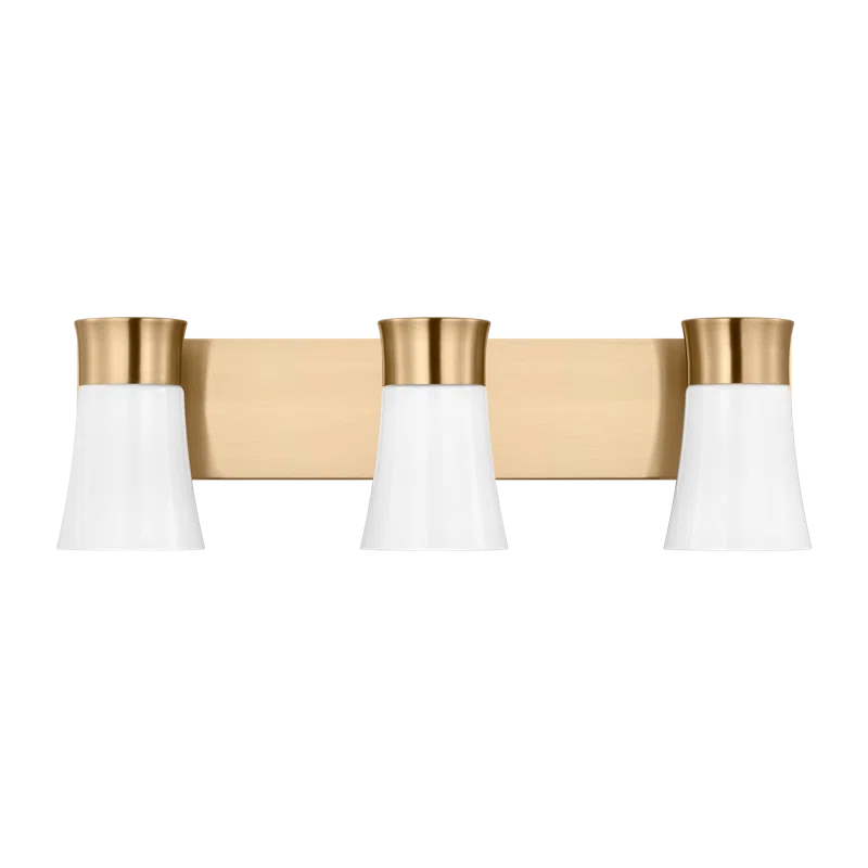 Roy Satin Brass 3-Light Vanity with Milk Glass Shades