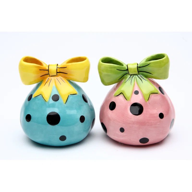 Hand-Painted Ceramic Salt and Pepper Shakers with Bows
