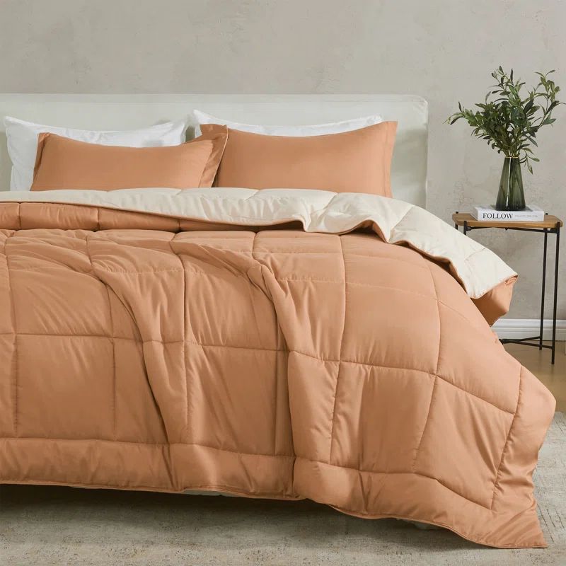 Twin XL Almond and Sand Reversible Microfiber Comforter Set