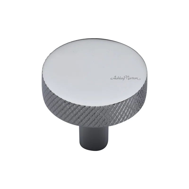 Polished Chrome Round Knurled Cabinet Knob with Mounting Hardware