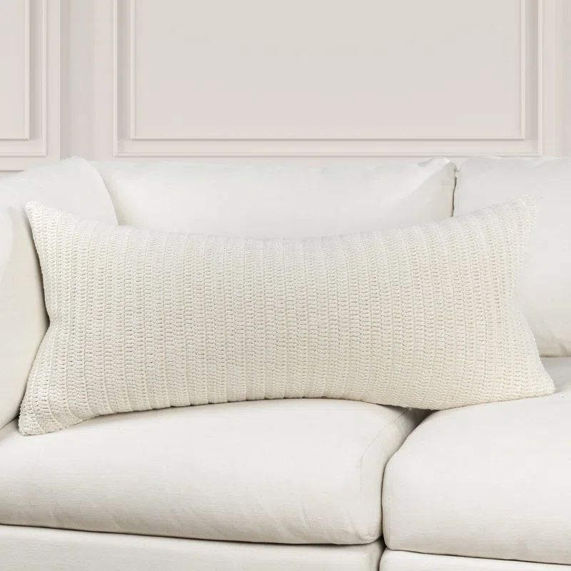 Ivory Knitted Belgian Linen Throw Pillow, 16"x36"