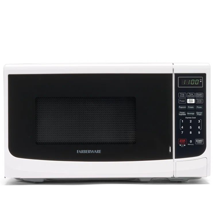 Compact White Freestanding Microwave Oven with LCD Display