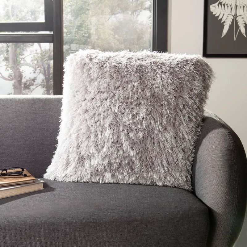 20" x 20" Metallic Silver Shag Feather Fill Decorative Pillow