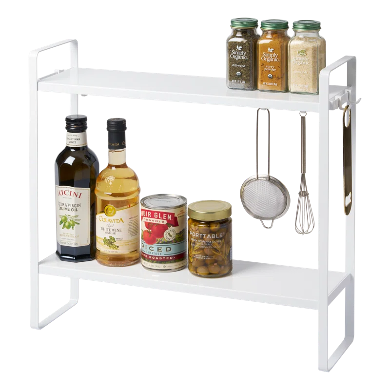 White Steel Two-Tier Countertop Kitchen Storage Rack