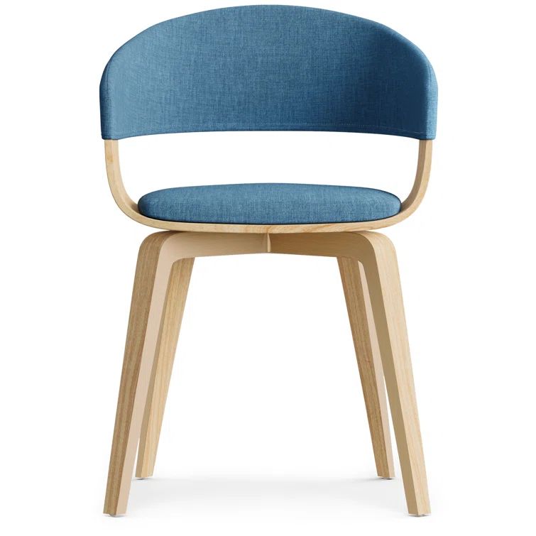 Blue Linen Upholstered Side Chair with Natural Oak Frame