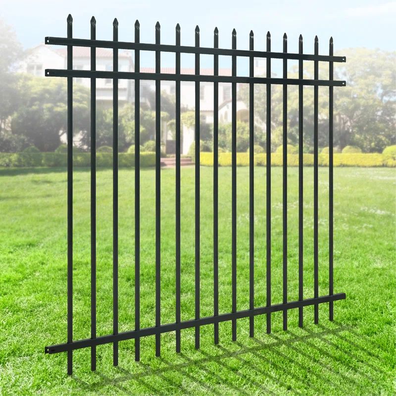 Black Heavy-Duty Steel Spaced Bar Pointed Pinnacle Fence Panel