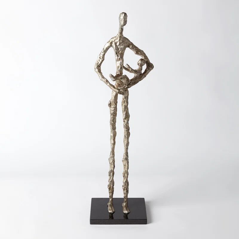 Gold Leaf Iron Sculpture of Mother Cradling Child