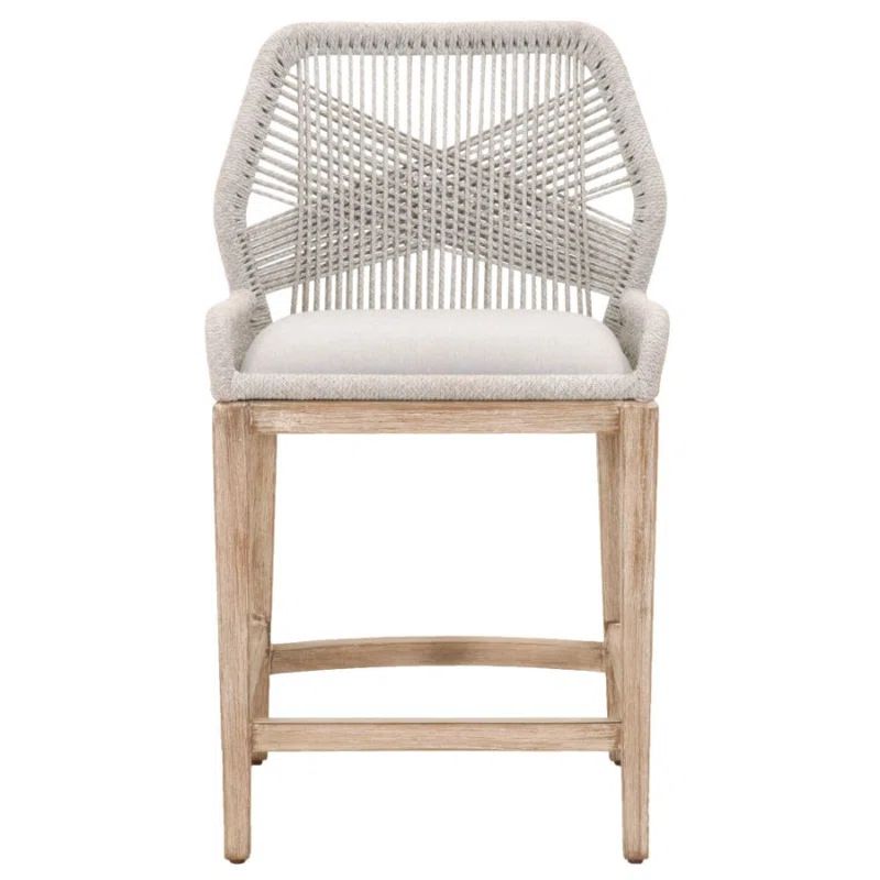 Transitional Gray Leather and Wood 24'' Counter Stool