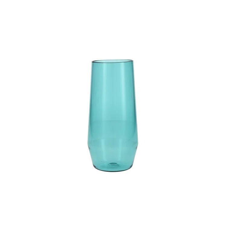 Aqua Sky Blue Green Shatter Resistant Copolyester Stemless Wine Glass Set, 18 oz.