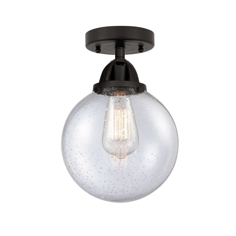 Nouveau Matte Black Glass Globe Semi-Flush Mount Light
