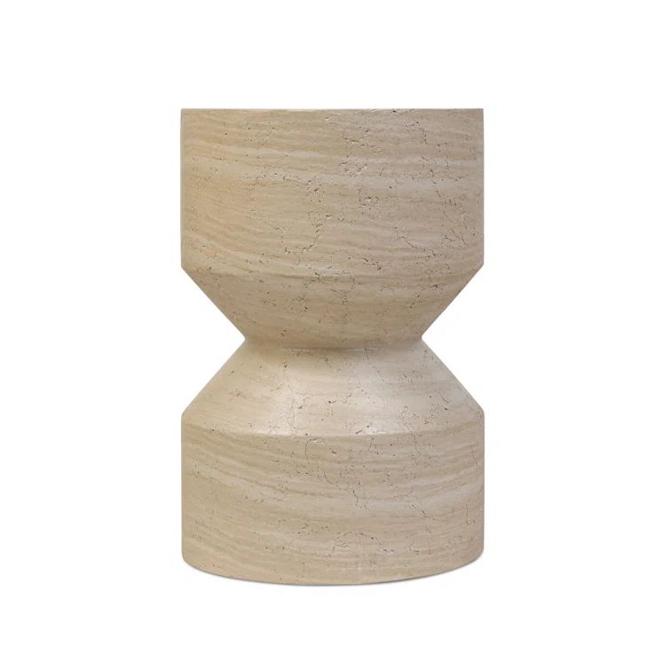 Sand Striae Round Concrete Pedestal End Table