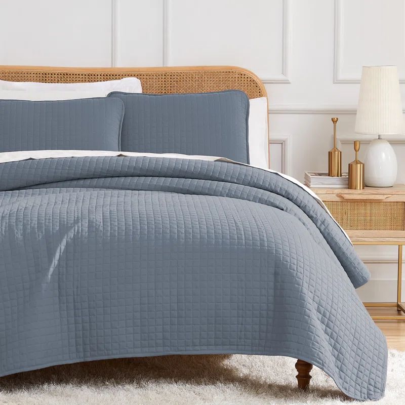 Vilano Slate Blue King Quilt Set with Matching Shams